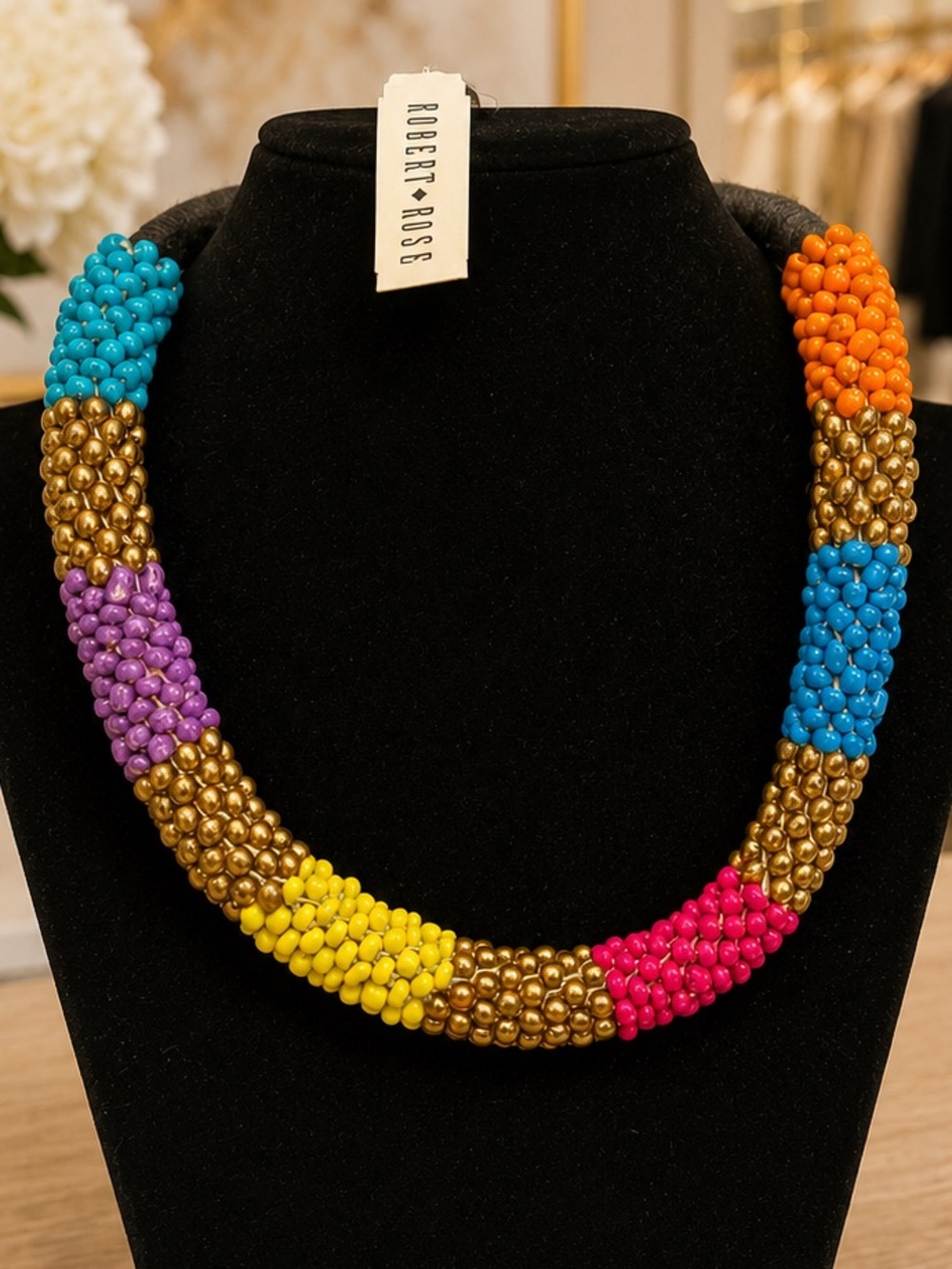 Vintage Robert Rose NWT NOS Multicolor Beaded Statement Necklace 19”